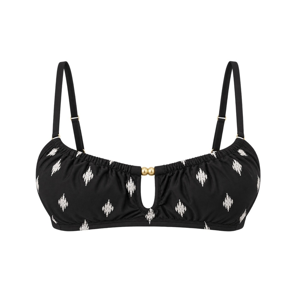 Shade & Shore Black White Geo Bikini Top XS Gold Hardware NWT